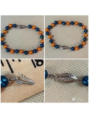 Spirit Blue Orange and Blue Pearl Bracelet Football Fans Sterling Silver Closure